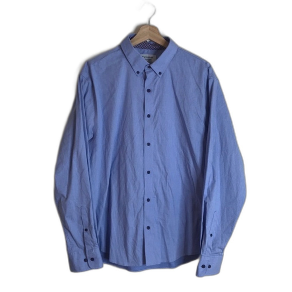 Twillory Mens Untuckable Tailored Fit Long Sleeve‎ Button Down Blue Shirt XL